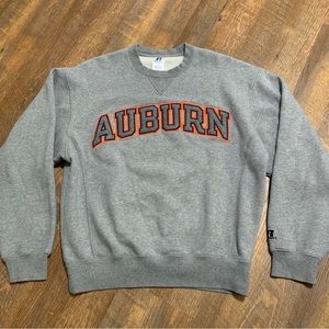 Russell Auburn Crew neck Sweater M Gray Stitched Sweatshirt University Embroider